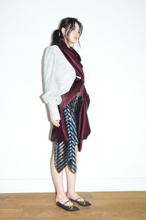 Burgundy Satin &amp; Suede Draped Coat