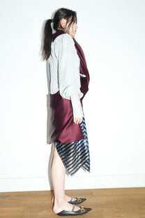 Burgundy Satin &amp; Suede Draped Coat