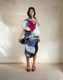 Cosmic Collage Draped Jersey Dress