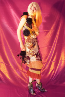 Celestial Bloom Draped Knit-Satin Dress + Matching Scarf