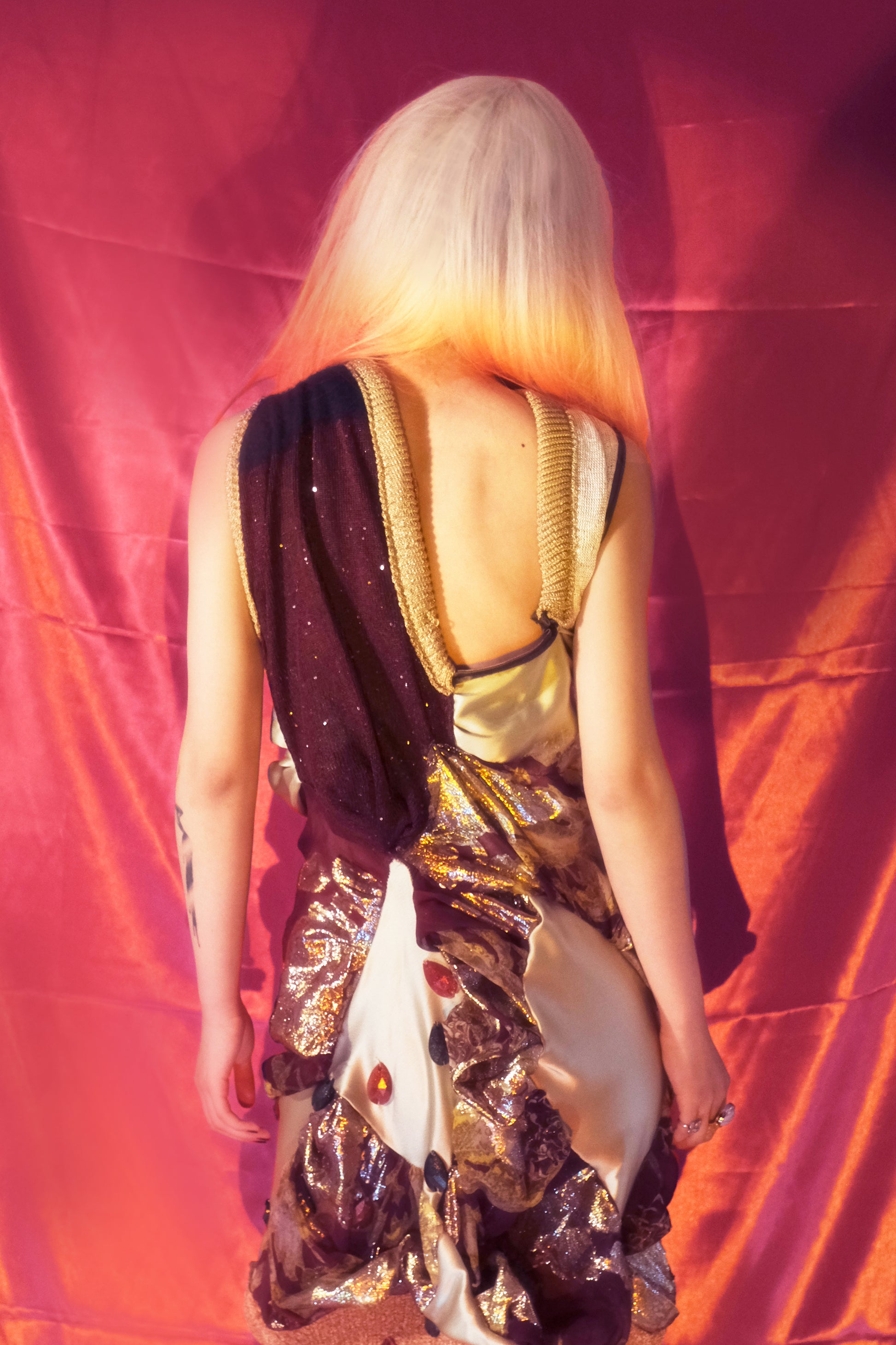 Celestial Bloom Draped Knit-Satin Dress + Matching Scarf