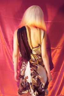 Celestial Bloom Draped Knit-Satin Dress + Matching Scarf