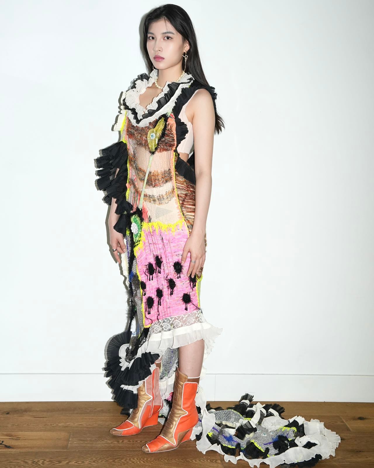 Hand-Knitted Multicolor Ruffles Dress