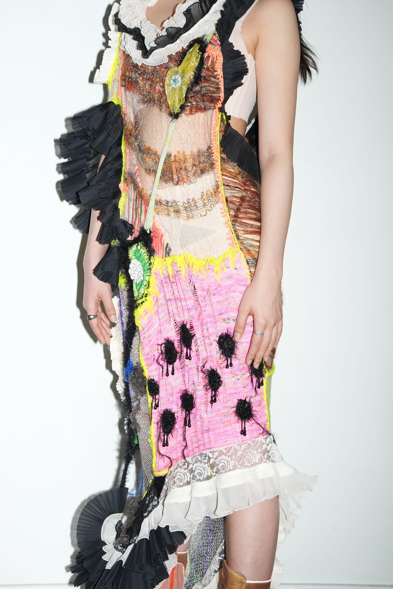 Hand-Knitted Multicolor Ruffles Dress