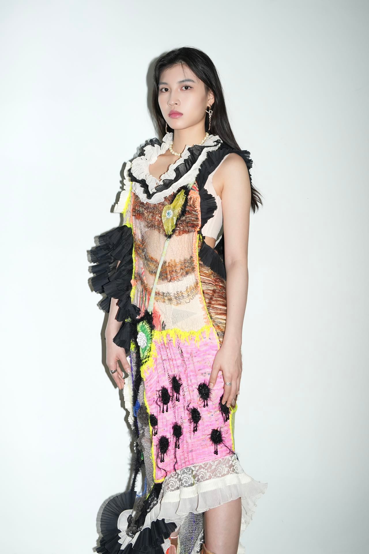 Hand-Knitted Multicolor Ruffles Dress