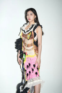 Hand-Knitted Multicolor Ruffles Dress