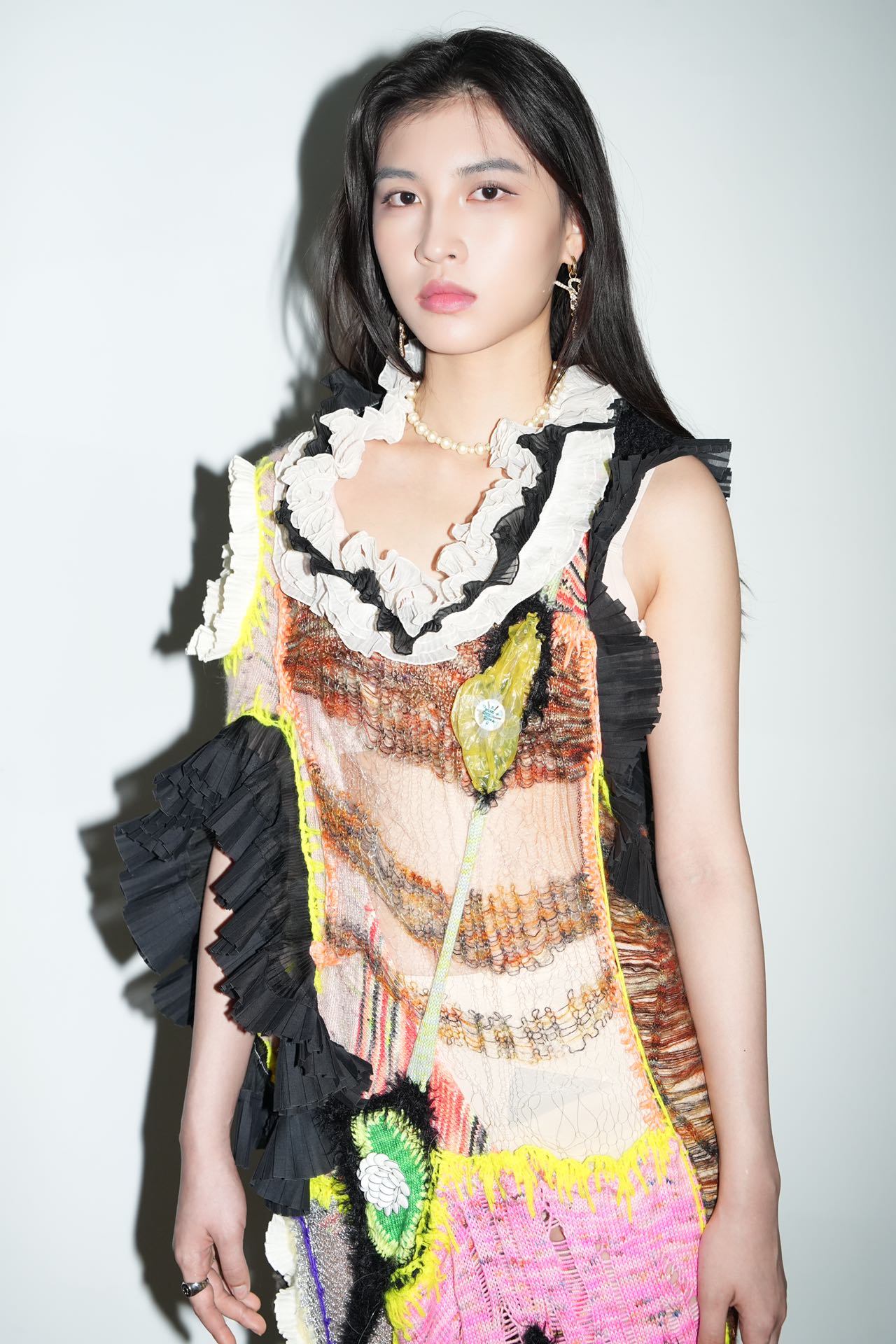 Hand-Knitted Multicolor Ruffles Dress