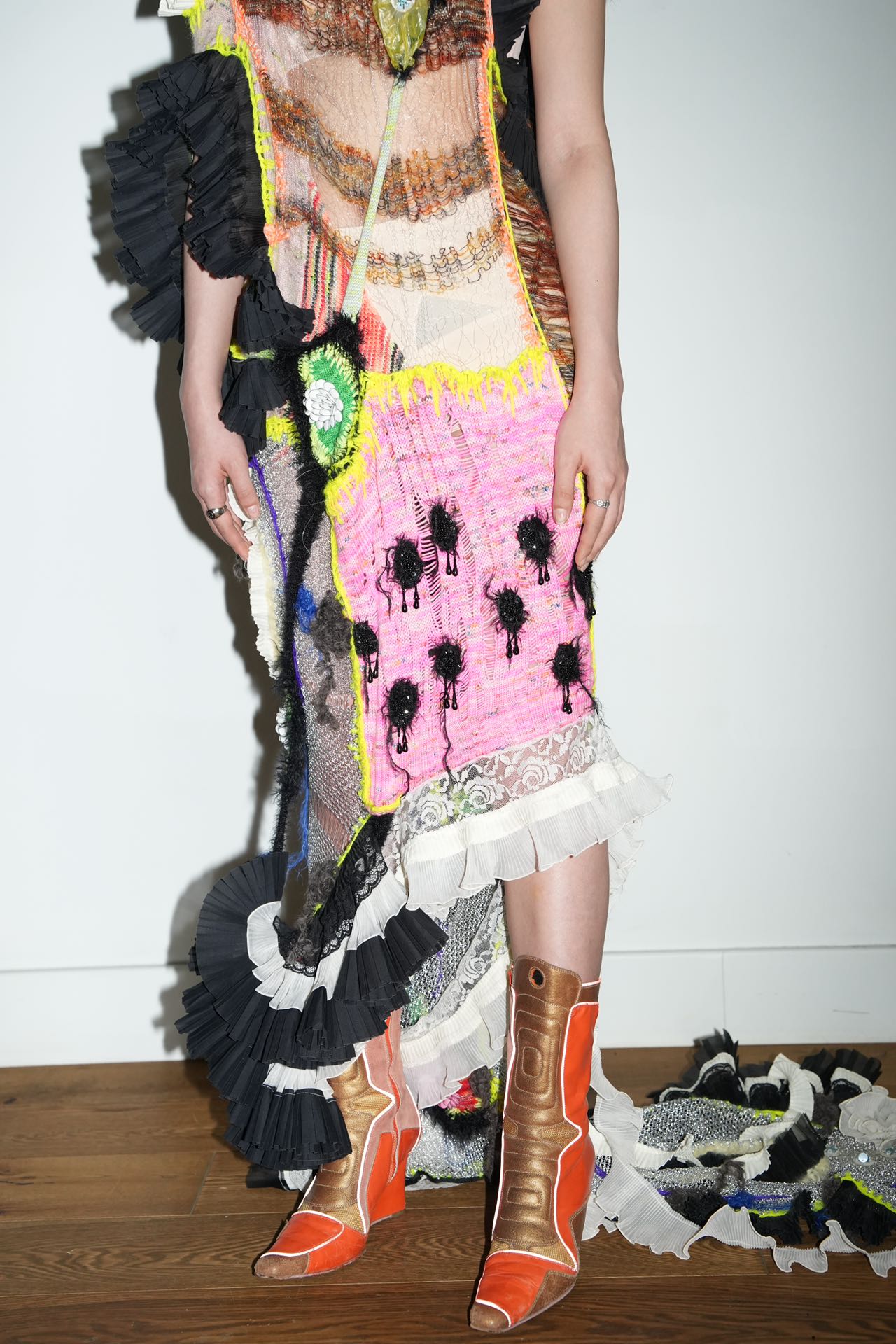 Hand-Knitted Multicolor Ruffles Dress