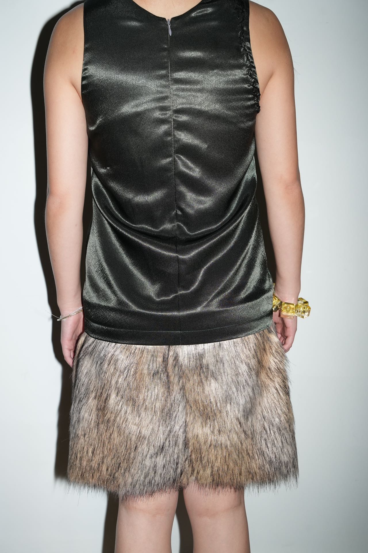 Faux Fur Panel Badge Dress