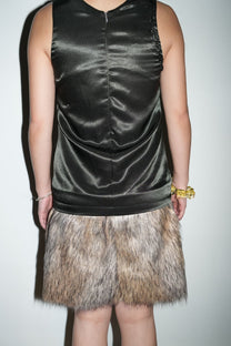 Faux Fur Panel Badge Dress