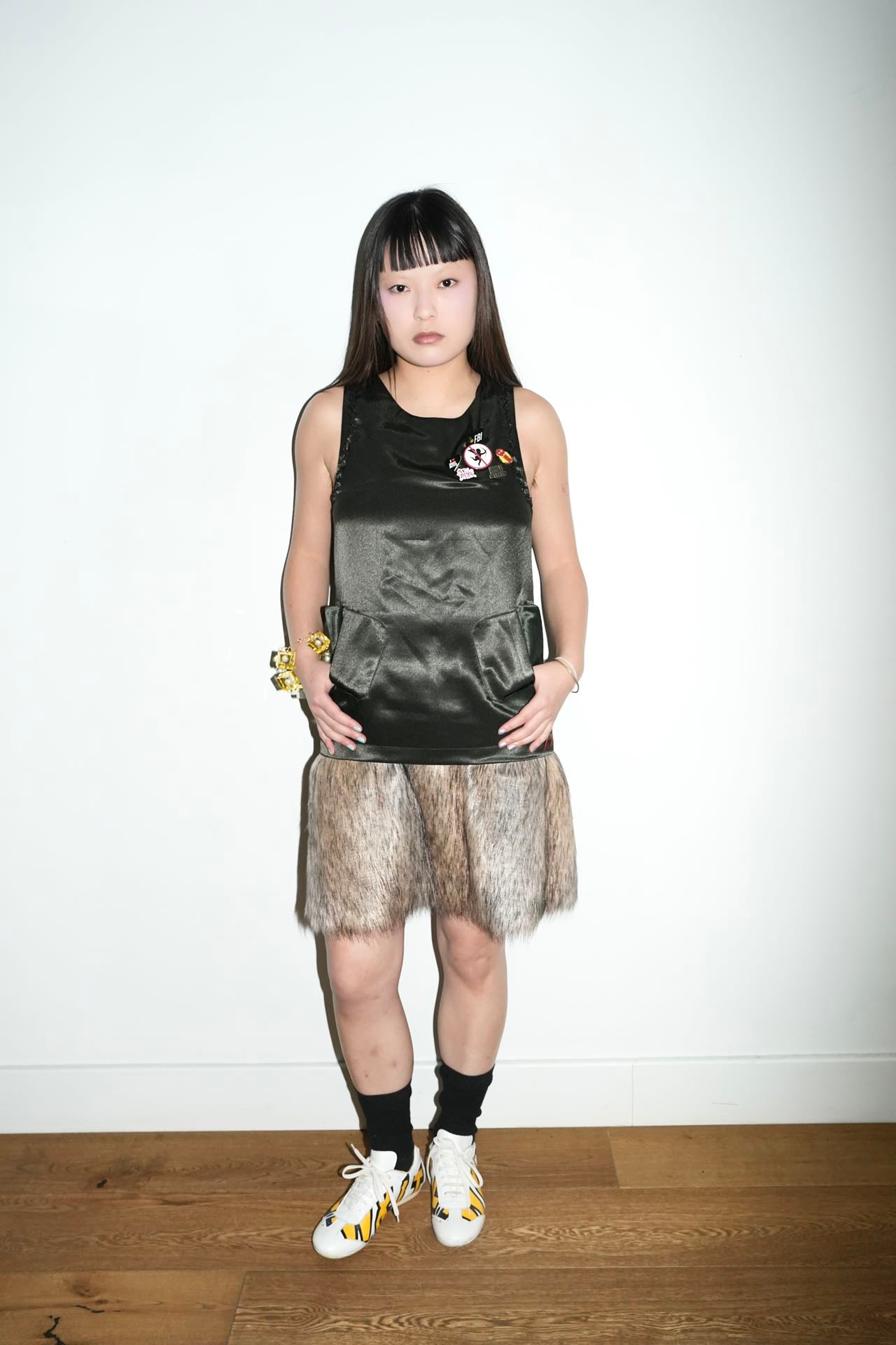 Faux Fur Panel Badge Dress