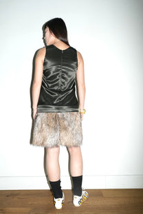 Faux Fur Panel Badge Dress