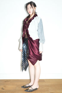 Burgundy Satin &amp; Suede Draped Coat