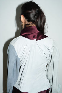 Burgundy Satin &amp; Suede Draped Coat
