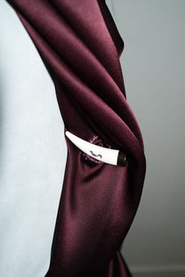 Burgundy Satin &amp; Suede Draped Coat