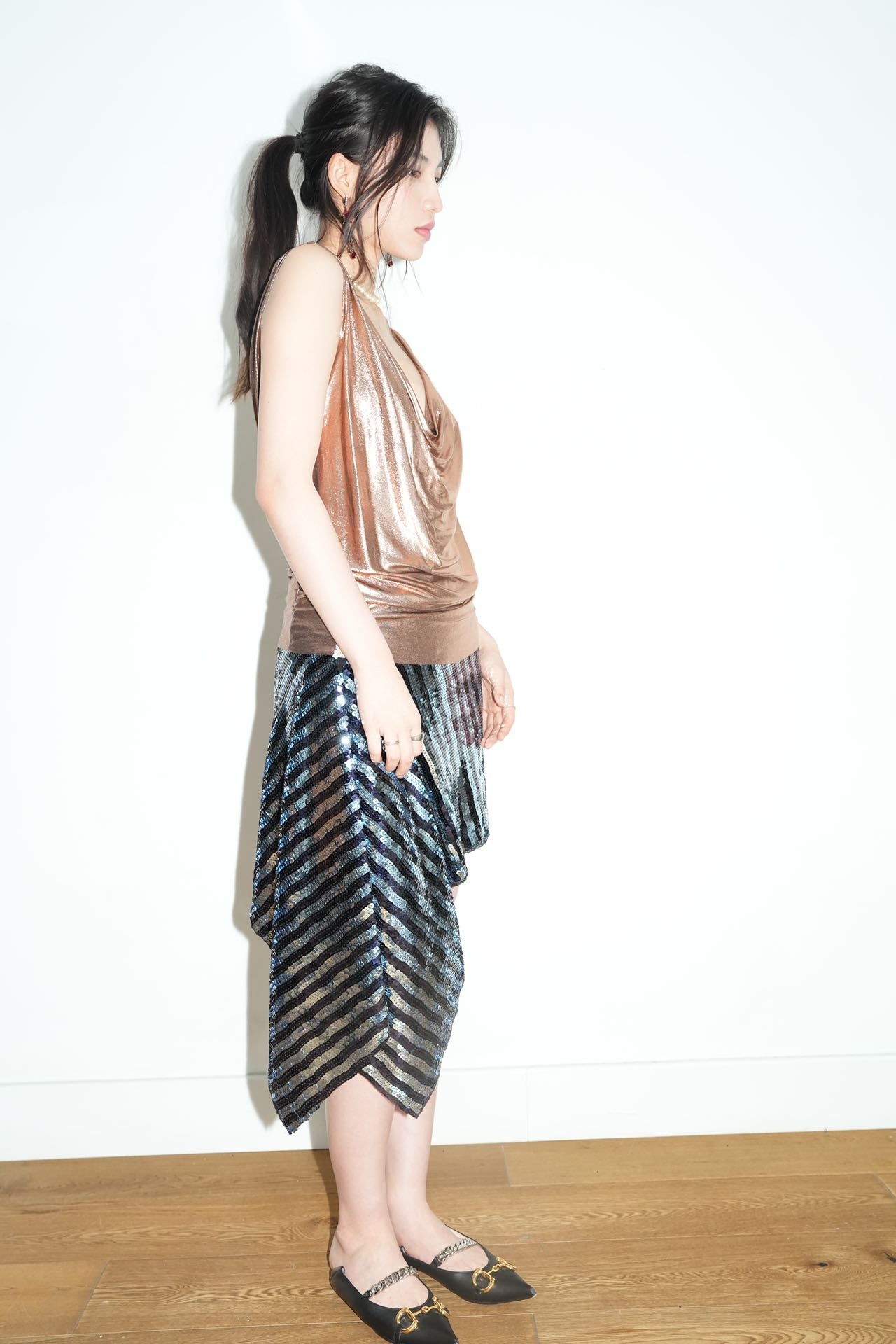 Rose Gold Silk Jersey Draped Top