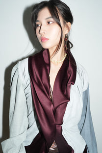 Burgundy Satin &amp; Suede Draped Coat