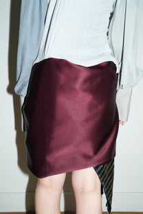 Burgundy Satin &amp; Suede Draped Coat