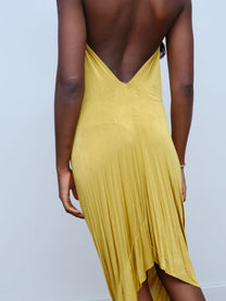 Gold Draped Silk Jersey Dress &amp; Metallic-Edged Hooded Cape Set