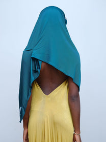 Gold Draped Silk Jersey Dress &amp; Metallic-Edged Hooded Cape Set