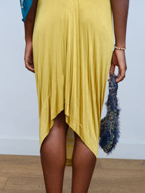 Gold Draped Silk Jersey Dress &amp; Metallic-Edged Hooded Cape Set