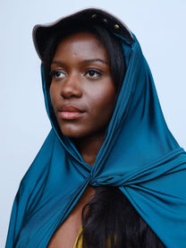 Gold Draped Silk Jersey Dress &amp; Metallic-Edged Hooded Cape Set