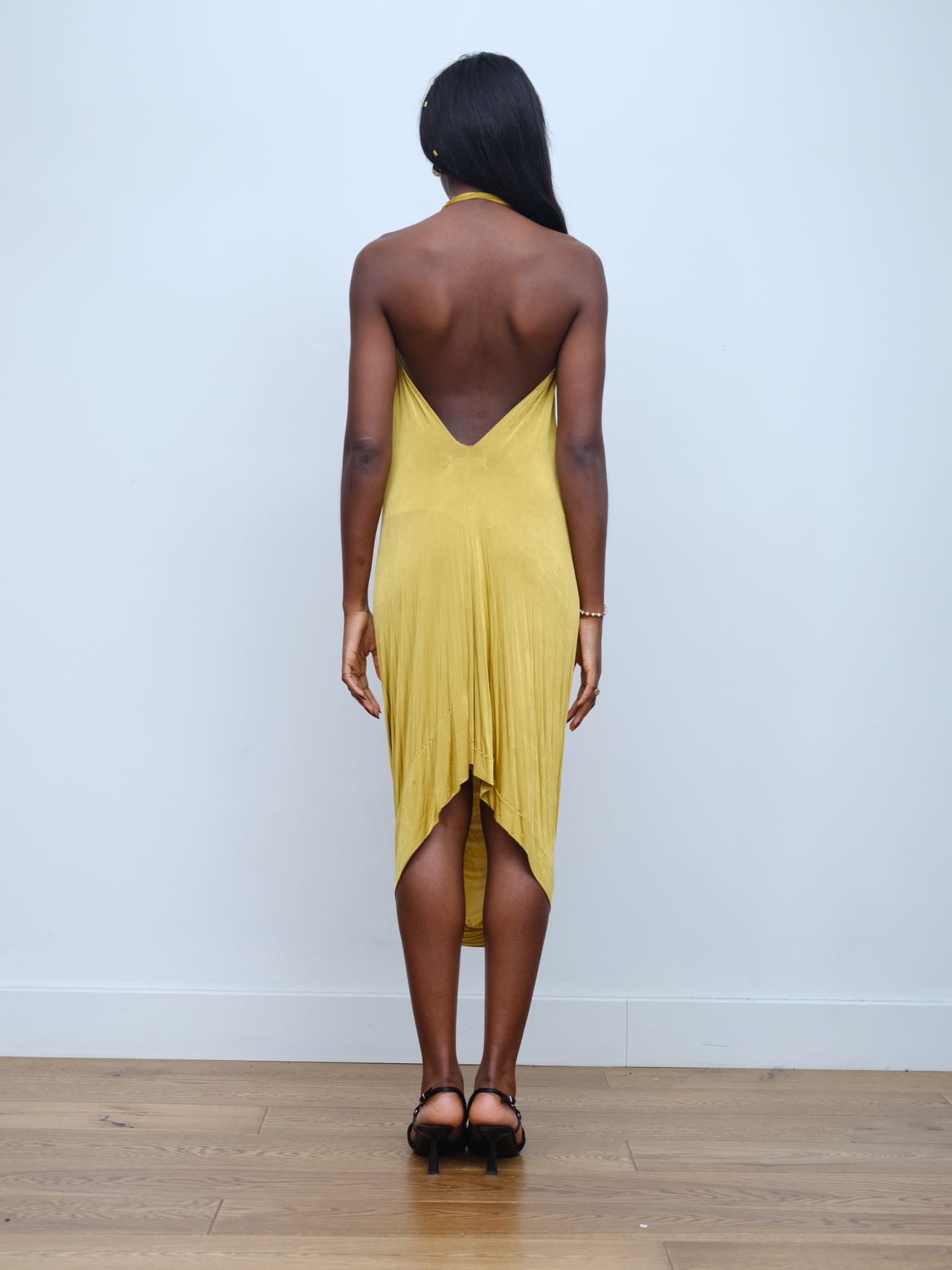 Gold Draped Silk Jersey Dress &amp; Metallic-Edged Hooded Cape Set