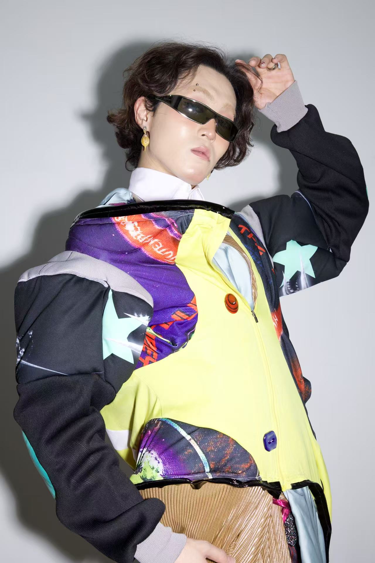 Cosmic Upcycled Jersey Layered Coat