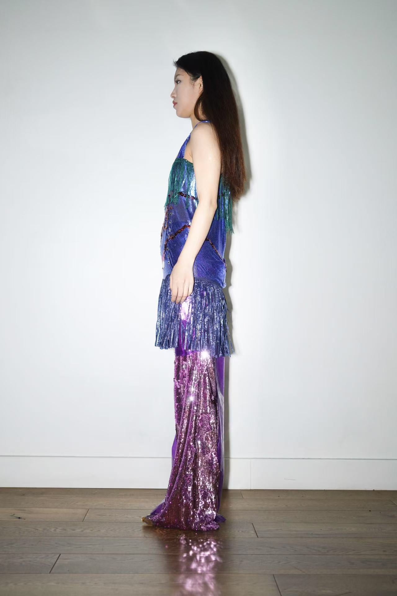 Galactic Blue Chainmail Fringe Party Dress