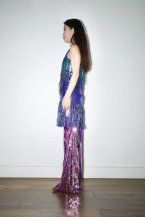 Galactic Blue Chainmail Fringe Party Dress