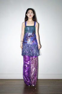 Galactic Blue Chainmail Fringe Party Dress