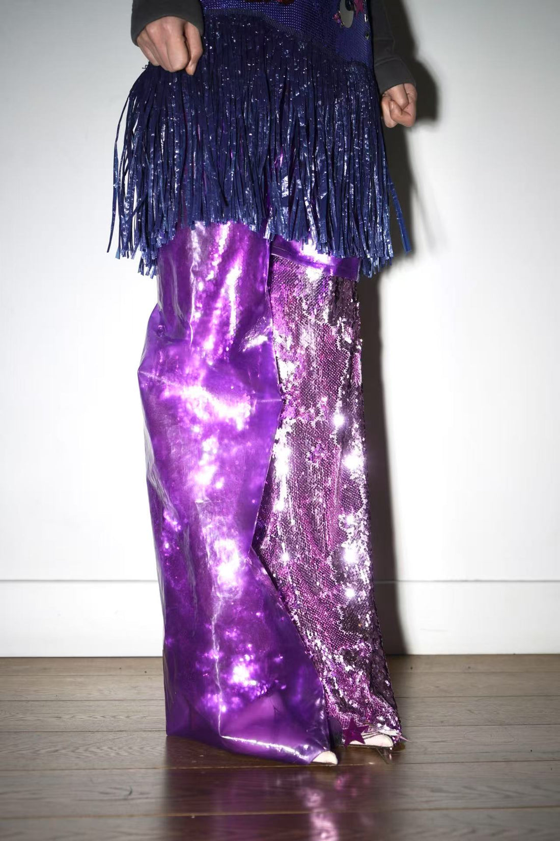 Double-Layer Sequin PVC Trousers