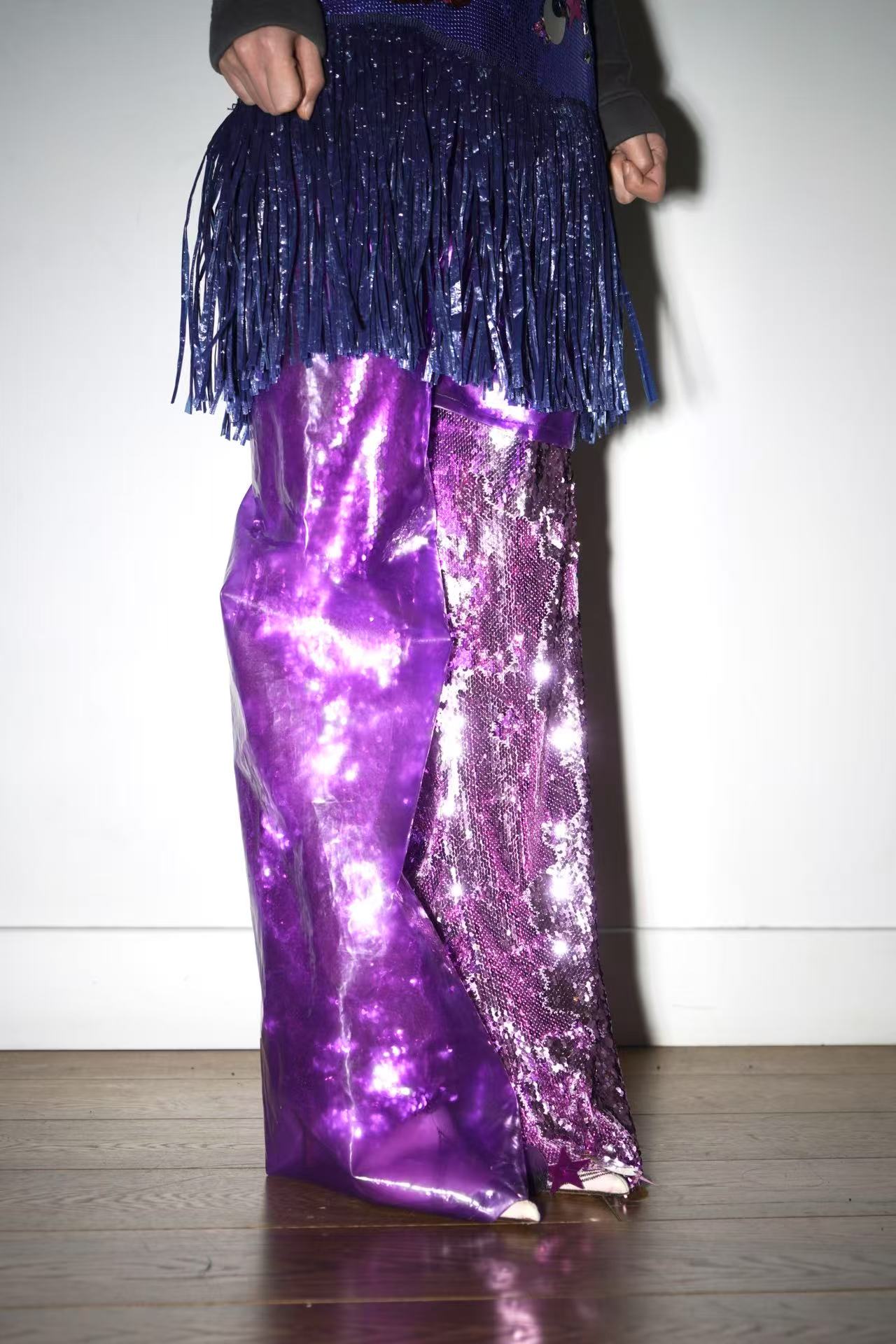 Double-Layer Sequin PVC Trousers