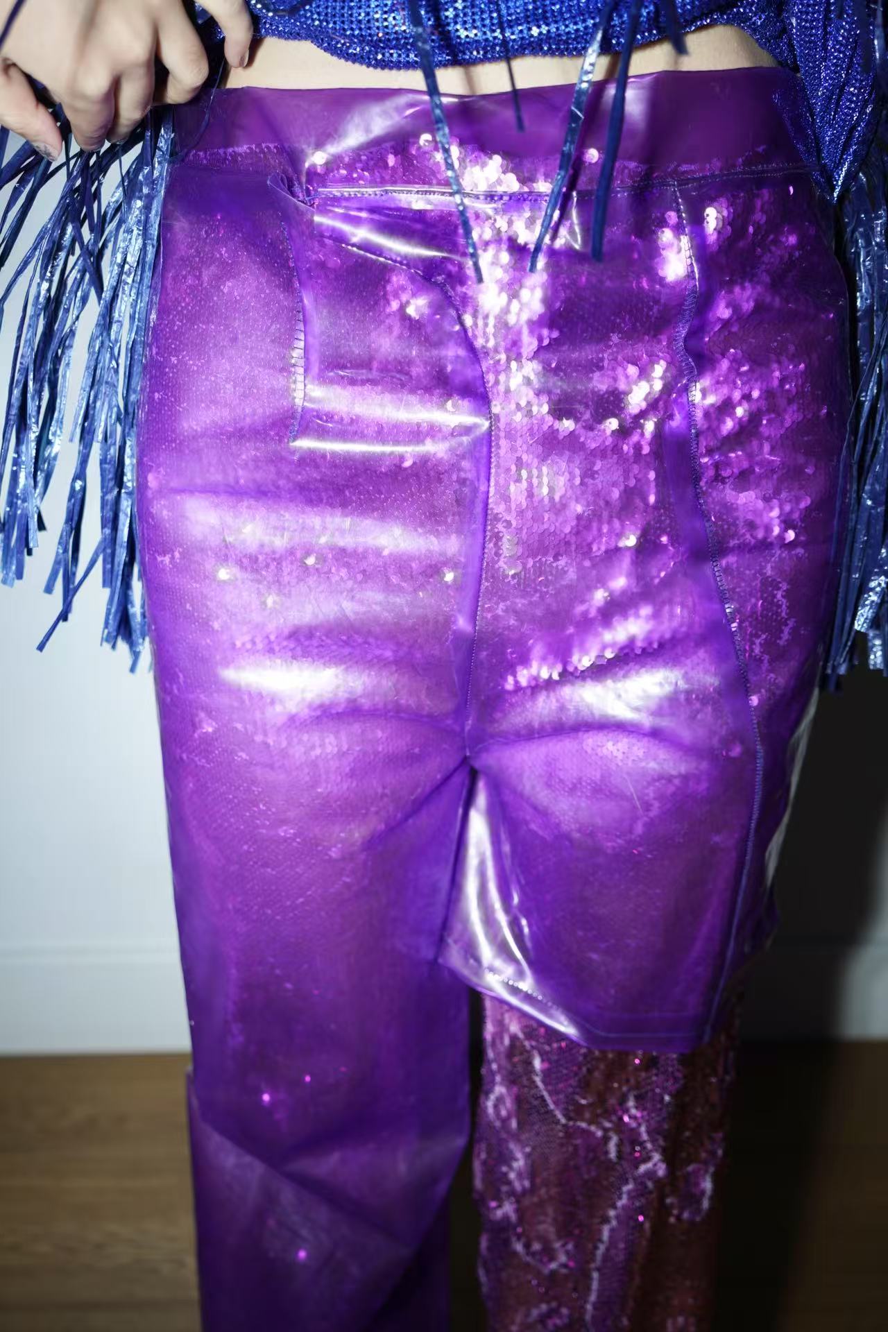 Double-Layer Sequin PVC Trousers