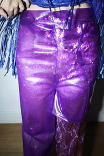Double-Layer Sequin PVC Trousers