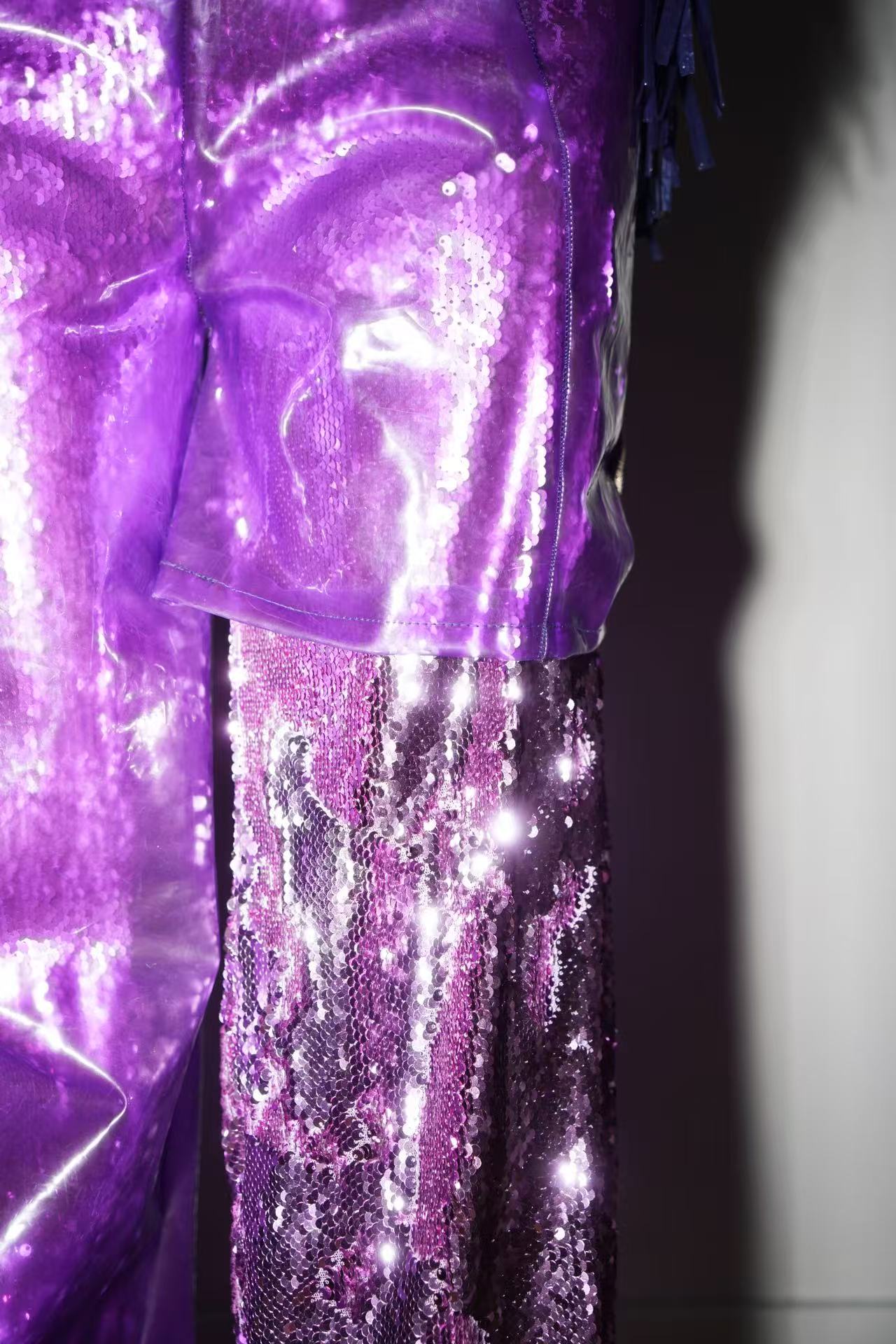 Double-Layer Sequin PVC Trousers