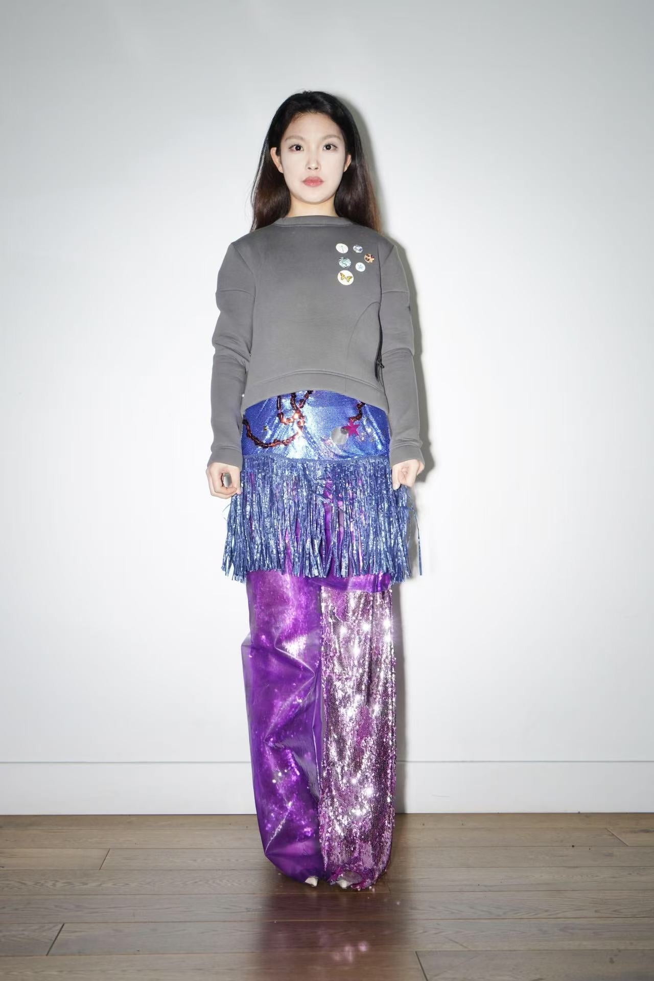 Double-Layer Sequin PVC Trousers