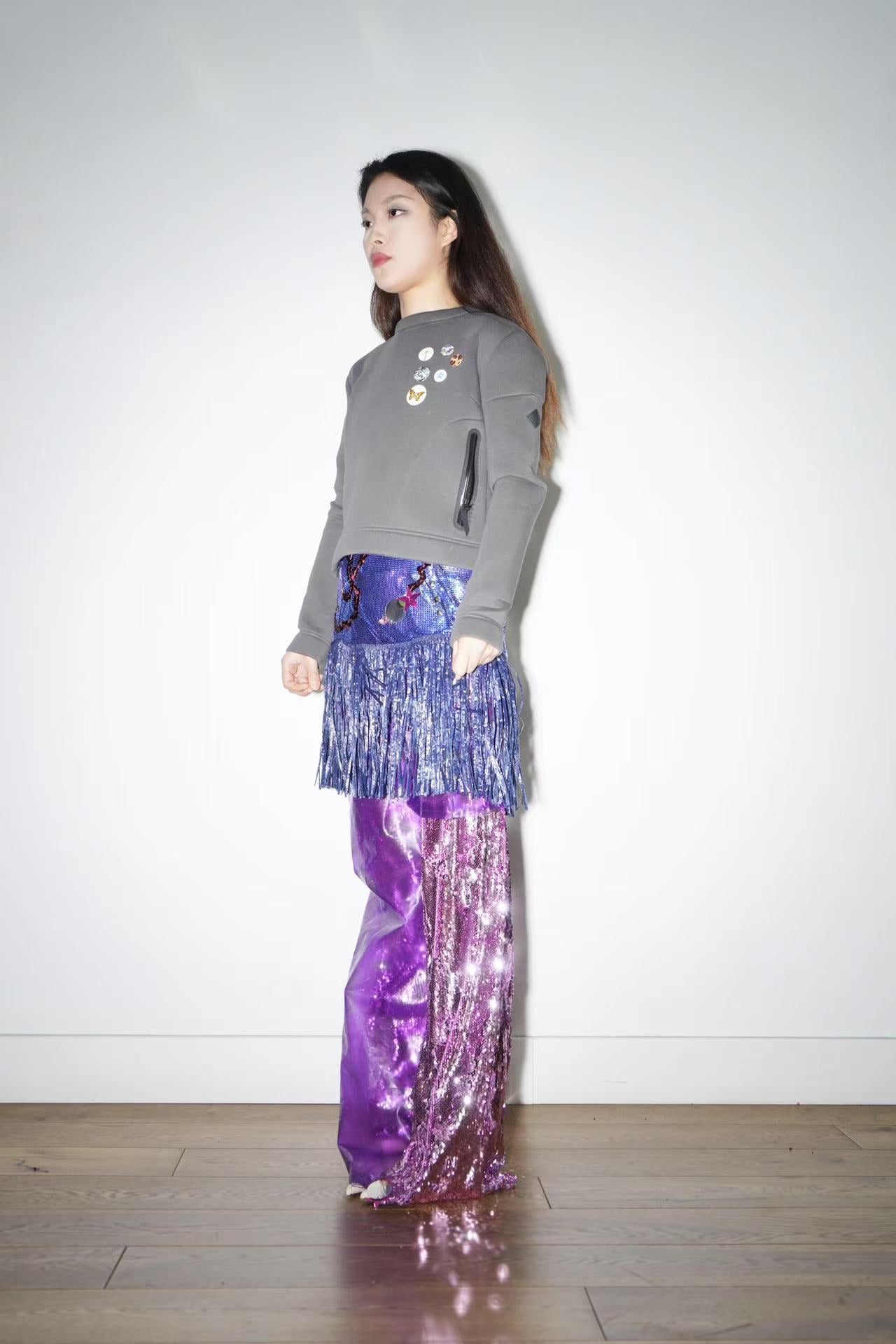 Double-Layer Sequin PVC Trousers