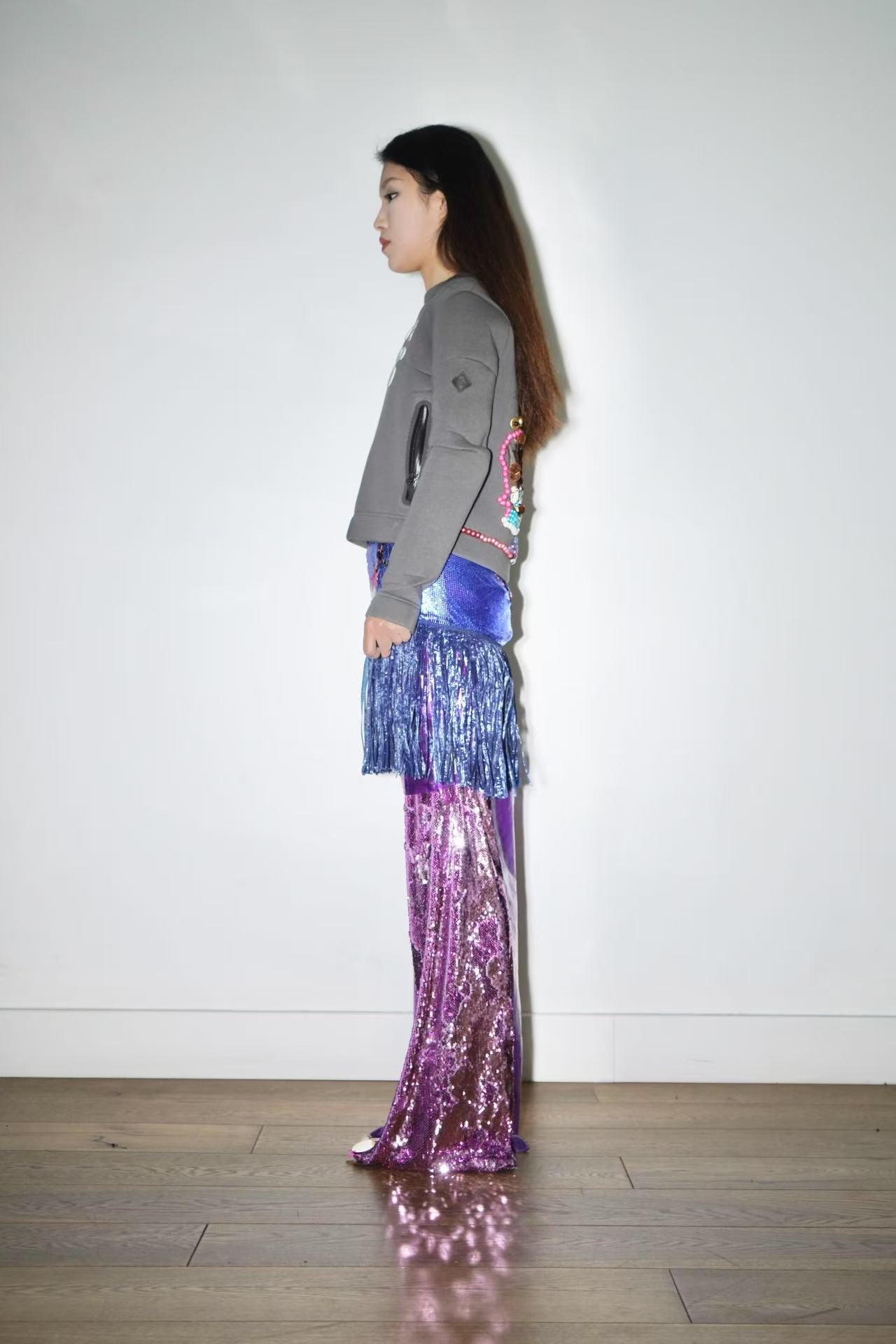 Double-Layer Sequin PVC Trousers
