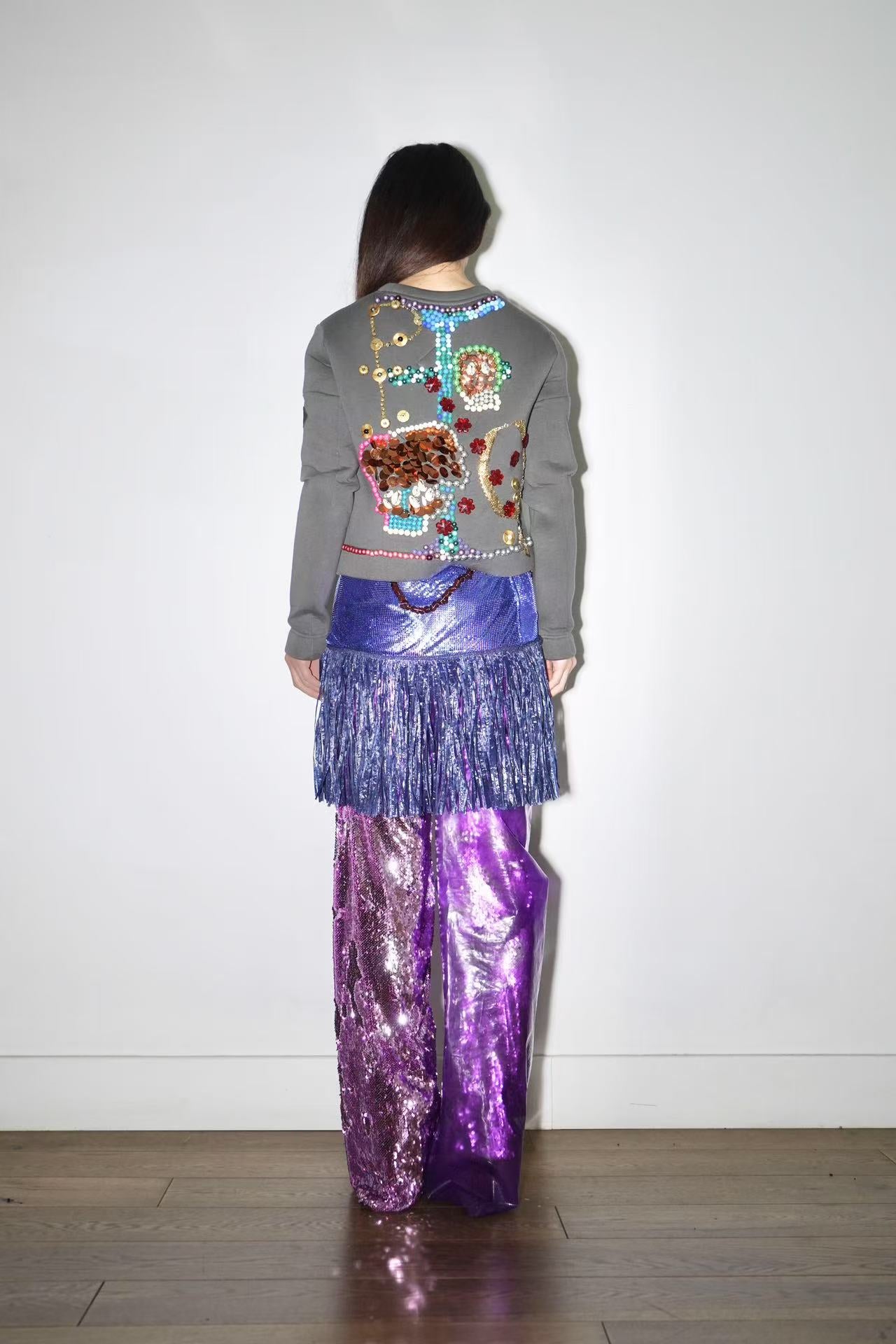 Double-Layer Sequin PVC Trousers