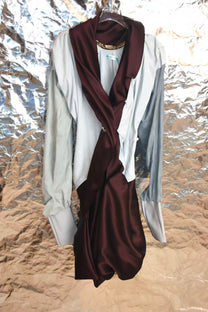 Burgundy Satin &amp; Suede Draped Coat