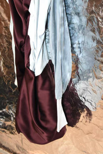 Burgundy Satin &amp; Suede Draped Coat