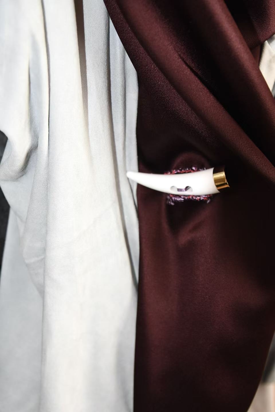 Burgundy Satin &amp; Suede Draped Coat