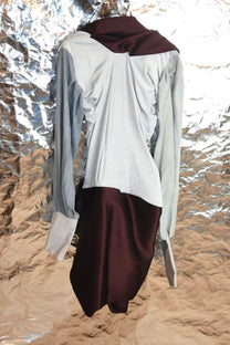 Burgundy Satin &amp; Suede Draped Coat