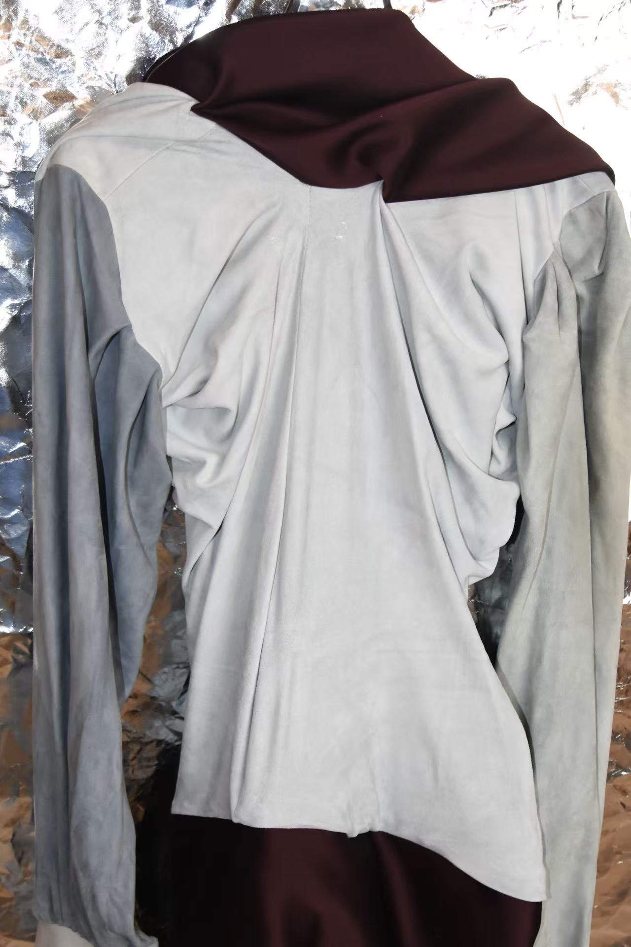 Burgundy Satin &amp; Suede Draped Coat