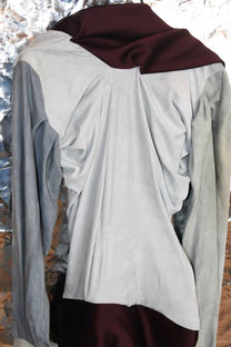 Burgundy Satin &amp; Suede Draped Coat