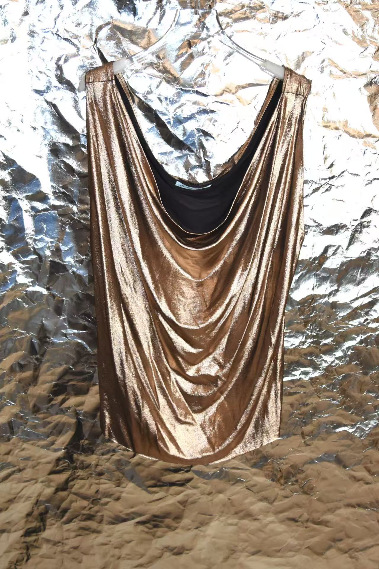 Rose Gold Silk Jersey Draped Top