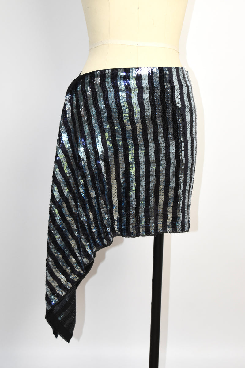 Galactic Blue Sequinned Draped Skirt