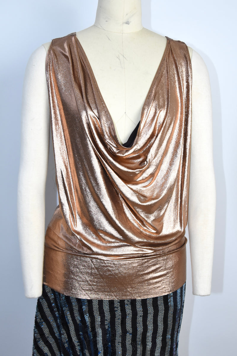 Rose Gold Silk Jersey Draped Top