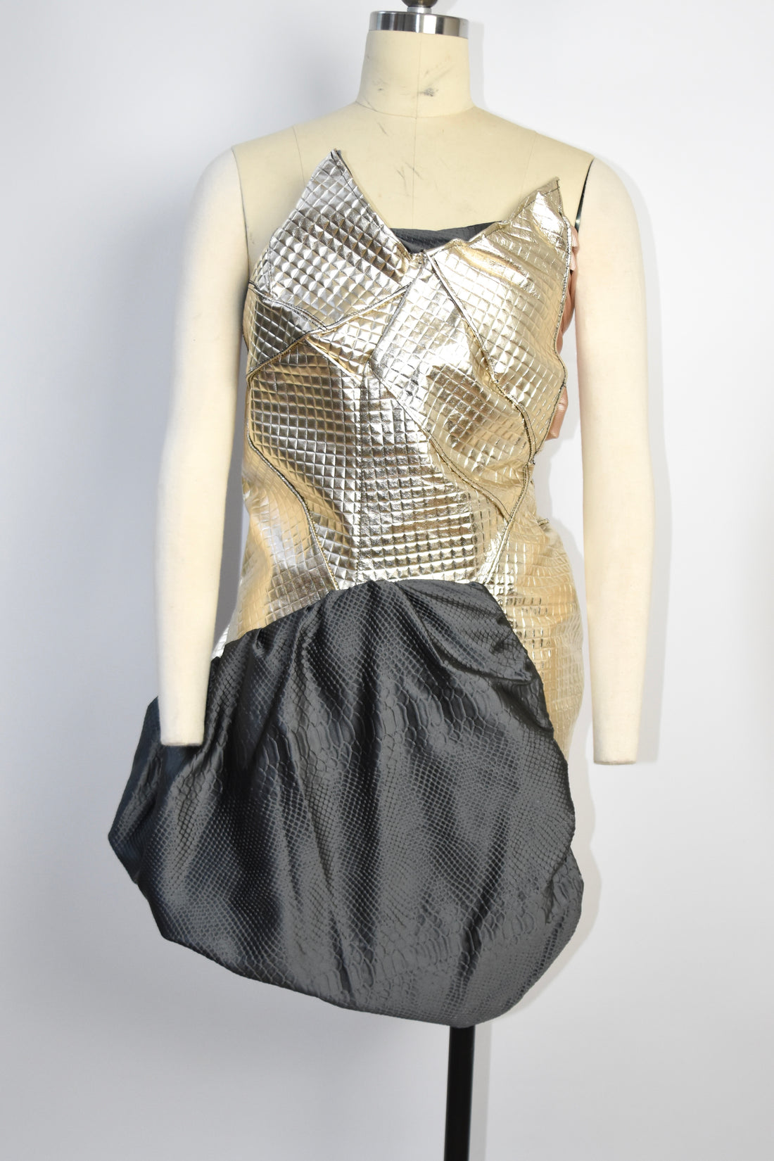 Geometric Metallic Draped Mini Dress